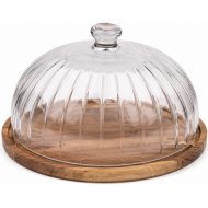 Boleira 28,5cm Tampa de vidro Base bambu 